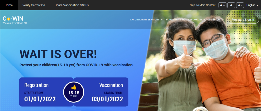 Cowin Vaccine Registration for 15+ Age Group